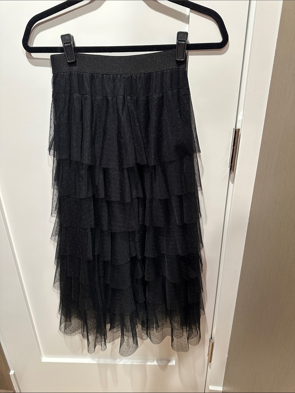 Anthropologie Black Tiered Maxi Tulle Skirt